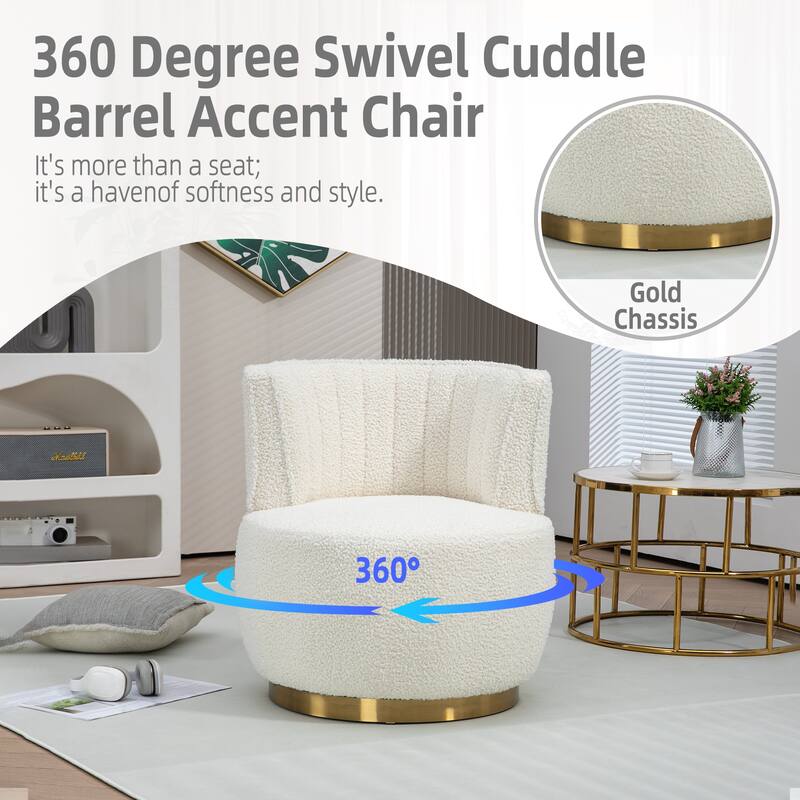 360 Degree Swivel Cuddle Barrel Accent Sofa Chairs, Round Armchairs with Wide Upholstered, Teddy Fabric Chair