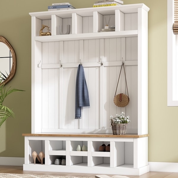 Hallway bench with shoe storage and coat rack sales
