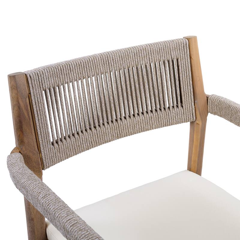 Braided Acacia Wood Outdoor Dining Table and Chairs Set of 2,All-Weather Patio Furniture