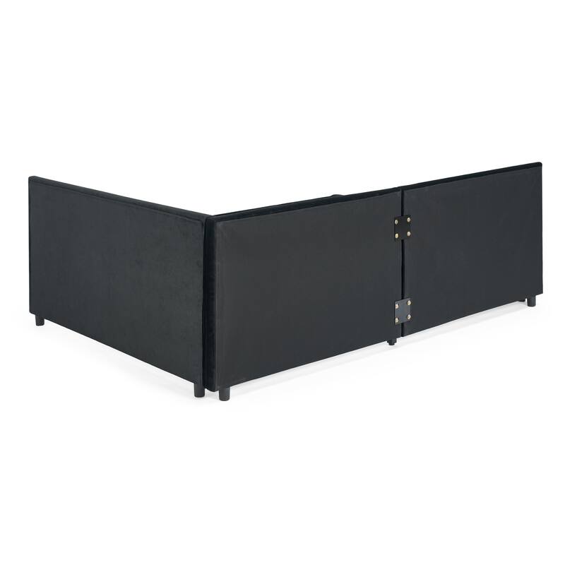 Full Size Velvet Upholstered Daybed with 2 Drawers and Tufted Sofa Bed with Ergonomic Backrest