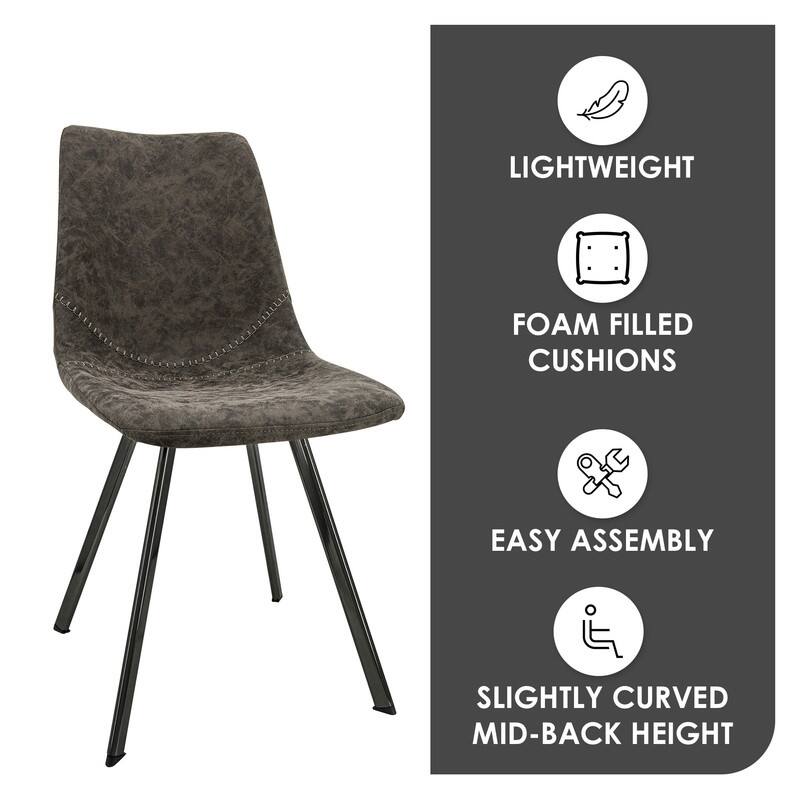 Markley Dining Chair with Leather Seat in Black Steel Legs, Scratch-Resistant, Ergonomic & Comfortable Modern Kitchen Chair