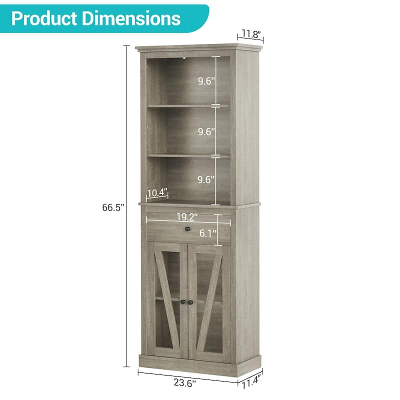 Tall Bathroom Storage Cabinet,Bookcase with Adjustable Shelves, Farmhouse Cabinet