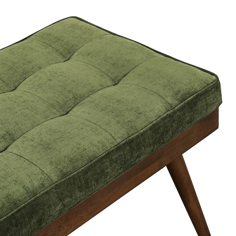 Poly & Bark Luca Fabric Bench - Tufted Seat with Solid Wood Legs