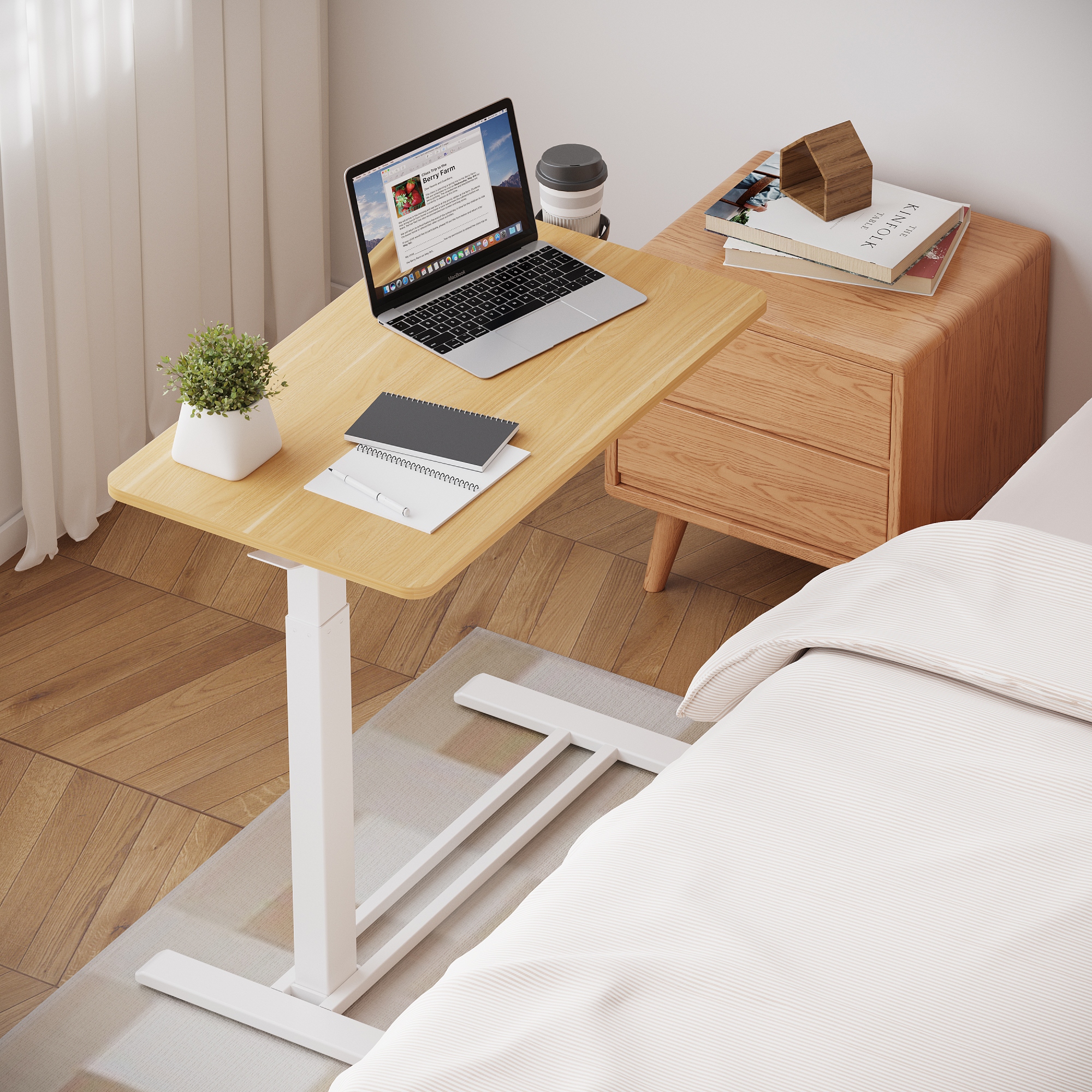 FunniHomi 28 32 Movable Overbed Table Height Adjustable Computer Desk with Wheels White Black Laptop Table for Bed and Sofa Bed Bath Beyond
