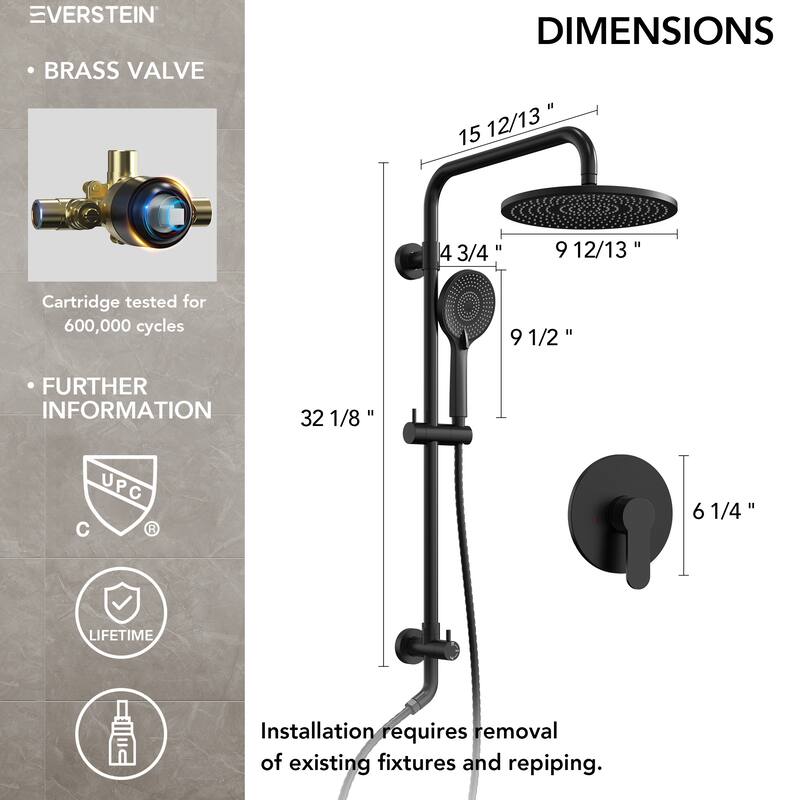 Wall Mount Pressure-Balanced Shower System 10"Rainfall Shower Head with Slider Bar Handheld