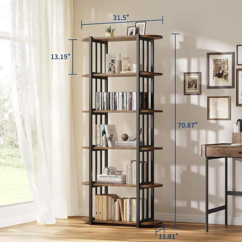 6 Tier 71" Freestanding Open Storage Industrial Bookshelf, Bookcase for Bedroom, Living Room