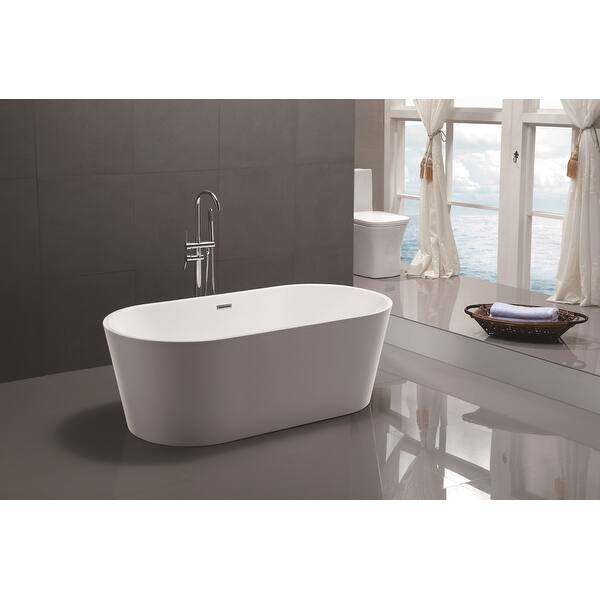 Vanity Art 59 Freestanding Acrylic Bathtub Modern Stand Alone Soaking Tub With Chrome Finish Slotted Overflow Pop Up Drain On Sale Overstock 12365346