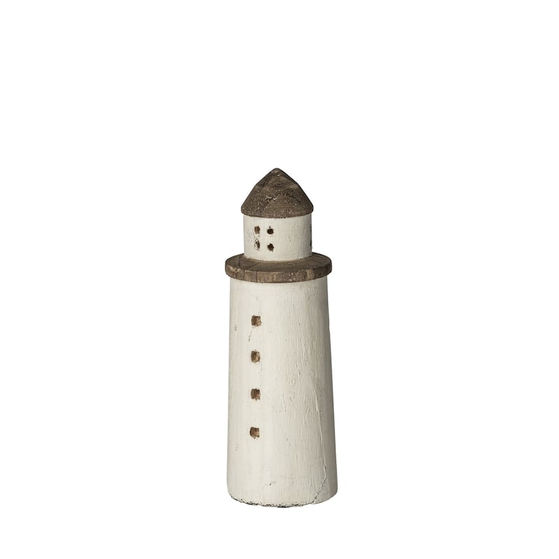 White Rustic Wooden Lighthouse - 3"W x 3"D x 10"H