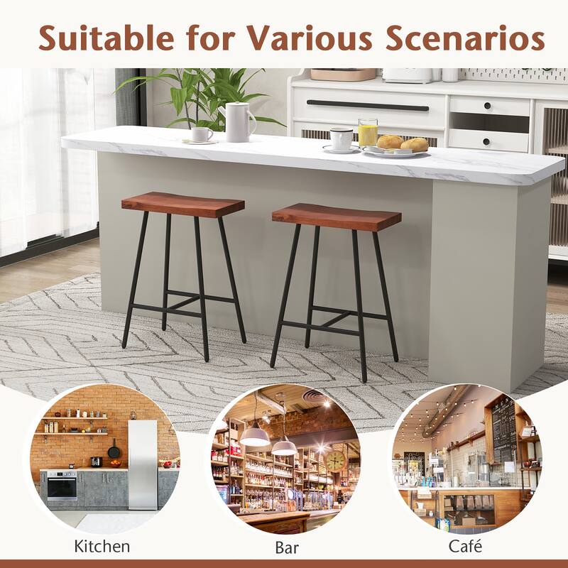 Gymax Saddle-Seat Bar Stool 2 Set Counter Height Bar Stools w/ Curved