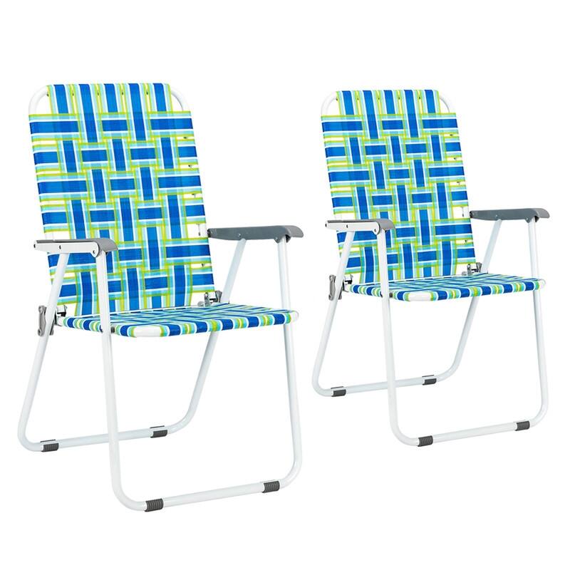 2pcs Beach Chair Steel Tube PP Webbing Bearing 120kg Multiple Color - Blue & Green