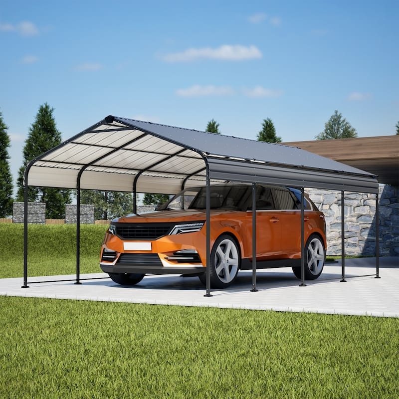 12X20 FT Metal Carport Heavy Duty Outdoor Galvanized Car Shelter