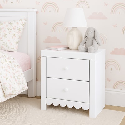 Molv Nightstand, 2 Drawers w 2 USB Ports, Retro Laminate Matte White
