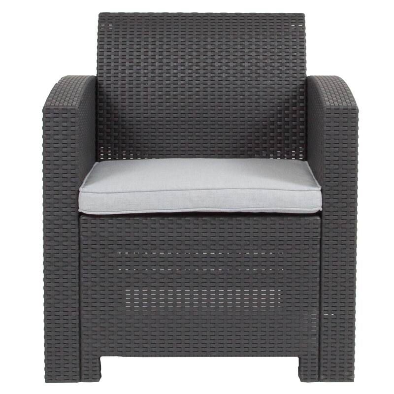 Faux Rattan Chair with All-Weather Cushion