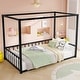 preview thumbnail 3 of 5, Open Montessori Floor Bed Twin Iron Canopy Bed Frame with Multi-sided Guardrail Protection, Prevent Accidental