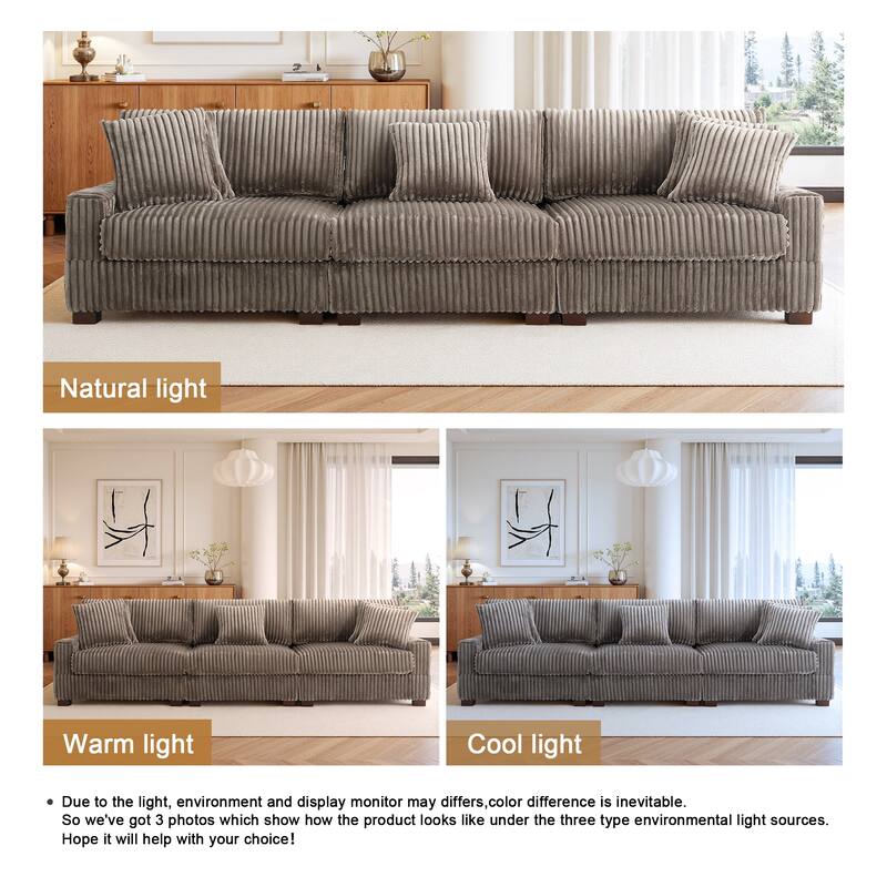 118" W Upholstered Plush Corduroy 3 Seater Sectional Sofa Couch
