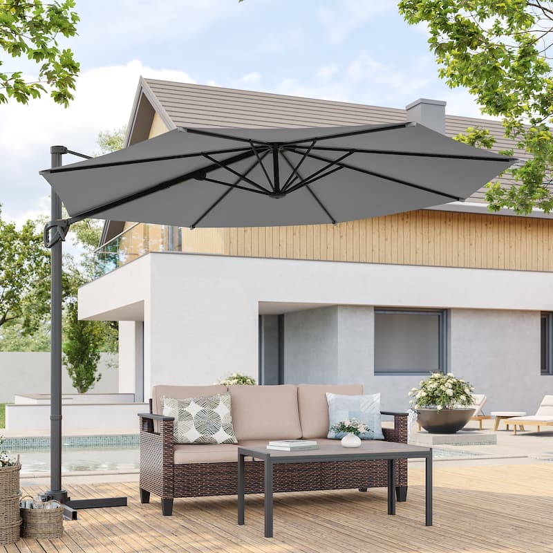 BONOSUKI 10FT Cantilever Patio Umbrella, Ultimate Outdoor Comfort with 360° Rotation and Canopy Angle Adjustment - WarmGray