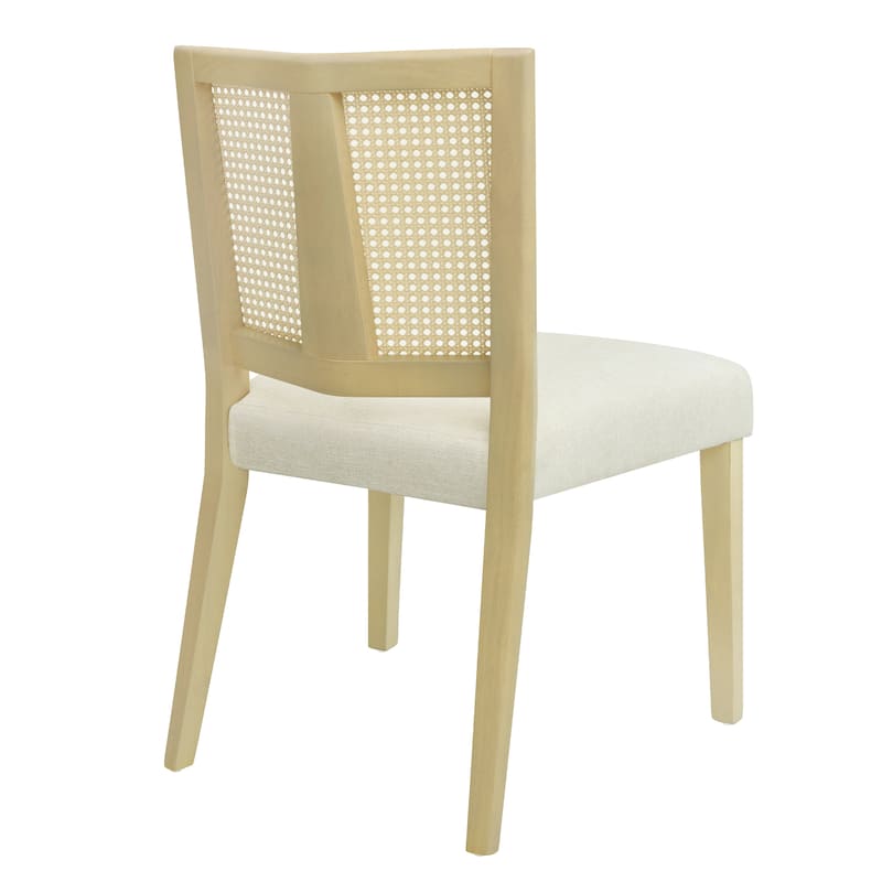 Fabric Dining Chairs Set of 2, Ergonomic Kitchen Side Chairs, Upholstered Accent Chair with Rattan Back & Solid Wood Legs