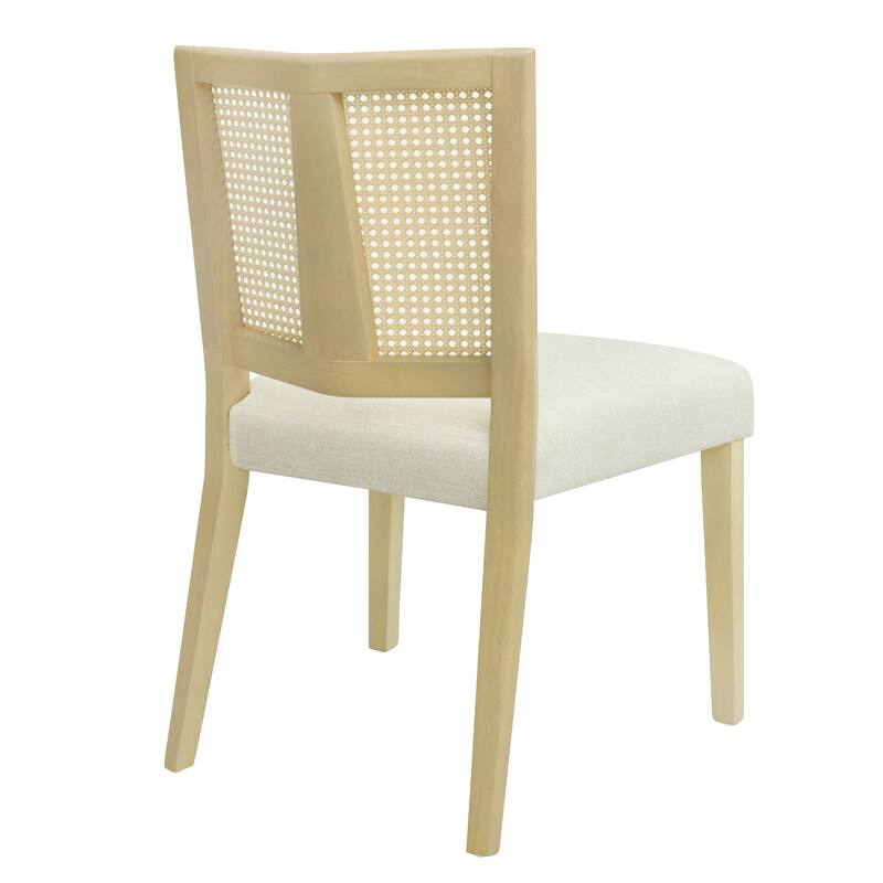 Roomfitters Rattan Dining Chairs Set of 2, Upholstered Wood Accent Seating for Dining Room, Light Ash+Beige