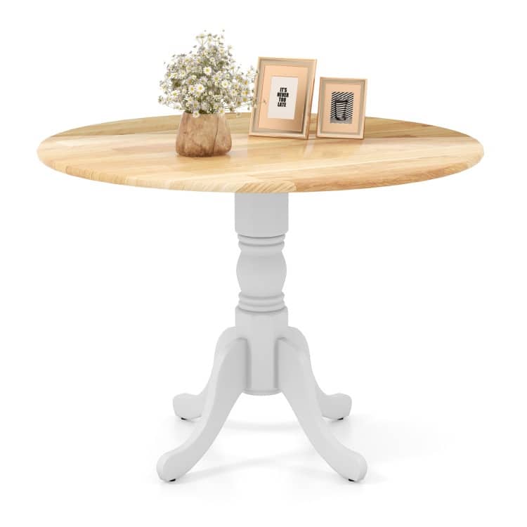 Wooden Dining Table with Round Tabletop and Curved Trestle Legs - 39.37" x 39.37" x 28.74"