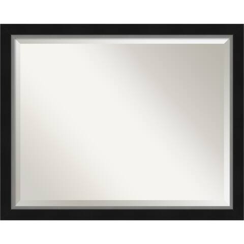 Beveled Bathroom Wall Mirror - Eva Black Silver Narrow Frame