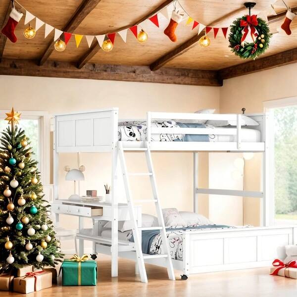 slide 2 of 32, Lovely Full Over Full Bunk Bed with Desk White