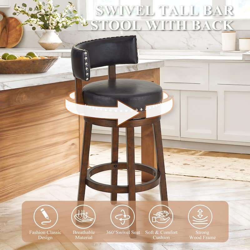 Modern Velvet Swivel Bar Stool - 25" or 30" Counter Height with Adjustable Footrest & Walnut Base, for Kitchen Islands
