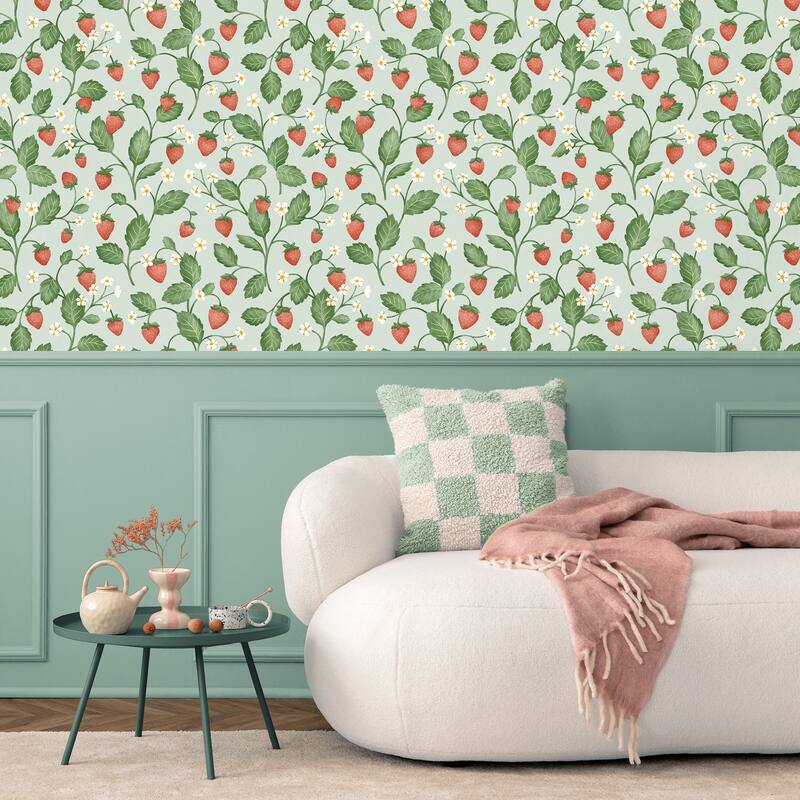 Fine Decor Maxine Seafoam Strawberry Fields Wallpaper - N/A