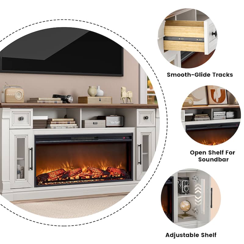 Fireplace TV Stand for 80" TV, Entertainment Center with LED Lights