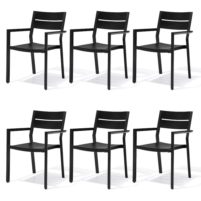 Outdoor Indoor Modern Aluminum Dining Chairs Stackable - See Picture - Set of 6, Black