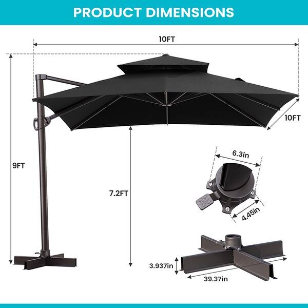 Outdoor Patio Cantilever Offset Umbrella 10 ft Square Double Top
