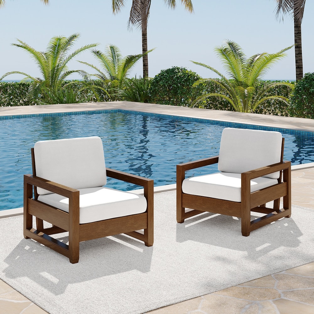 Teak Outdoor Wooden Club Chairs with Cushions (Set of 2)