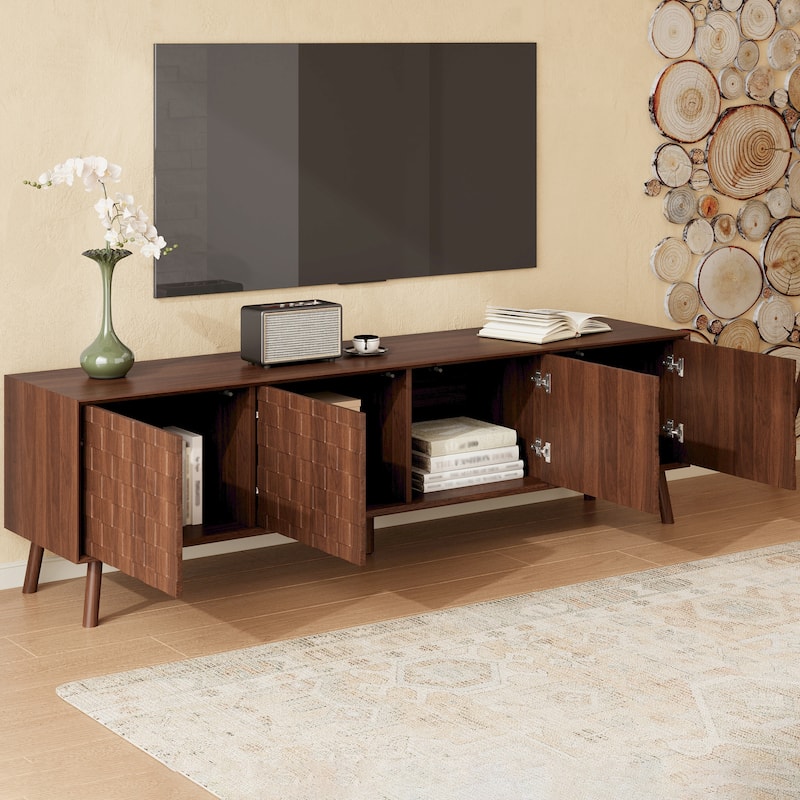 Roomfitters 70 Inch Modern TV Stand for TVs up to 80 Inch, Media Console with Soft Closing Hinges & Solid Wood Legs, Walnut
