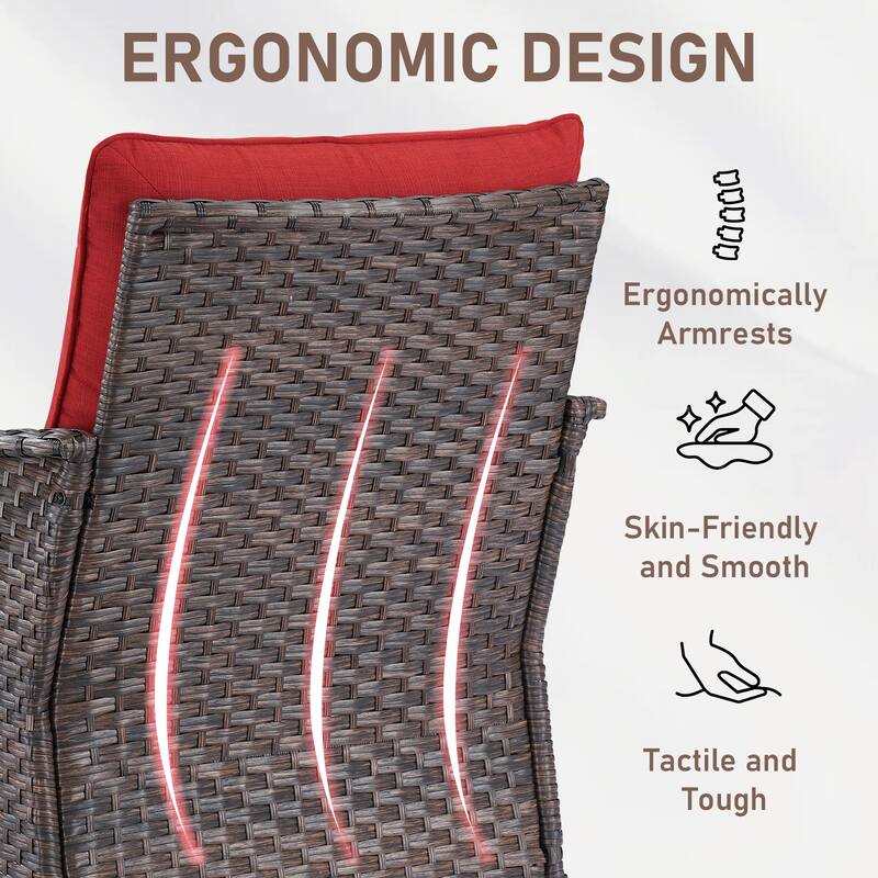 3 Piece Glider Chairs Table for Backyard Brown- Red - Brown