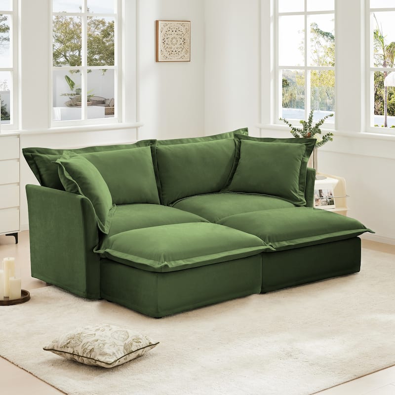 83.4" Chenille 2-Seater Sectional Sofa with Ottomans