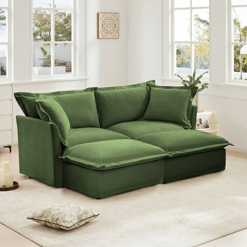 Convertible Sectional Sofa with Movable Ottoman, Home Theater Loveseat with Deep Seat, 2-Seater Modular Couches for Small Spaces