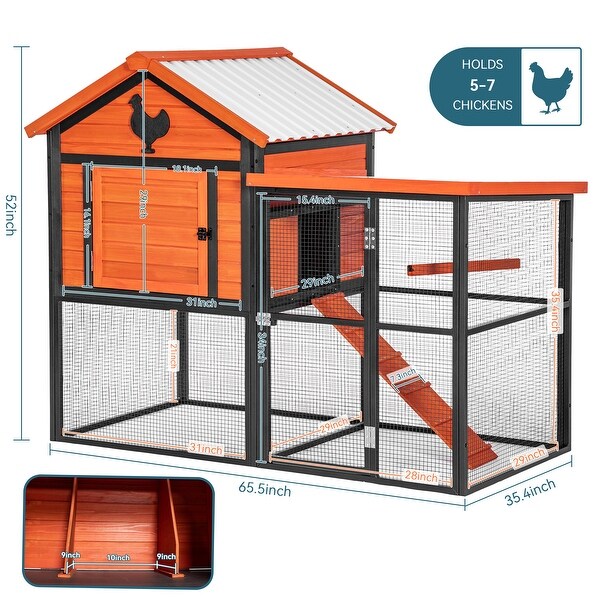 Durable Wood and Iron Chicken Coop with Runway and Waterproof Roof