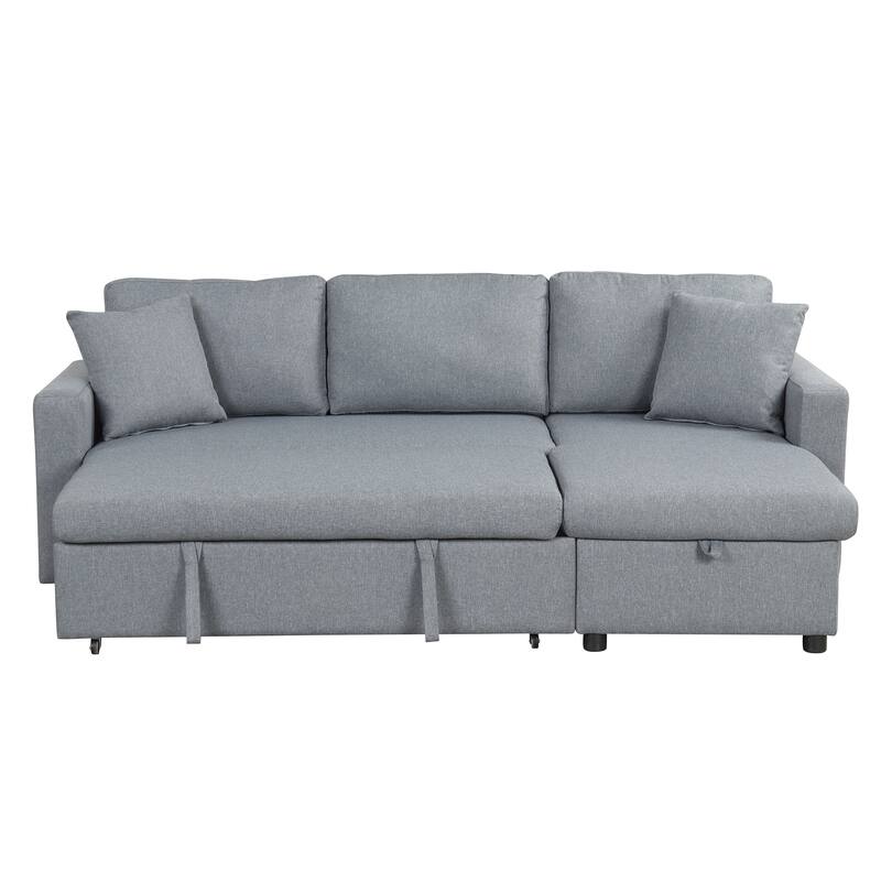 87.44" Upholstery Sectional Sofa Sleeper with Storage Space, 2 in 1 Pull-Out Sofa Bed