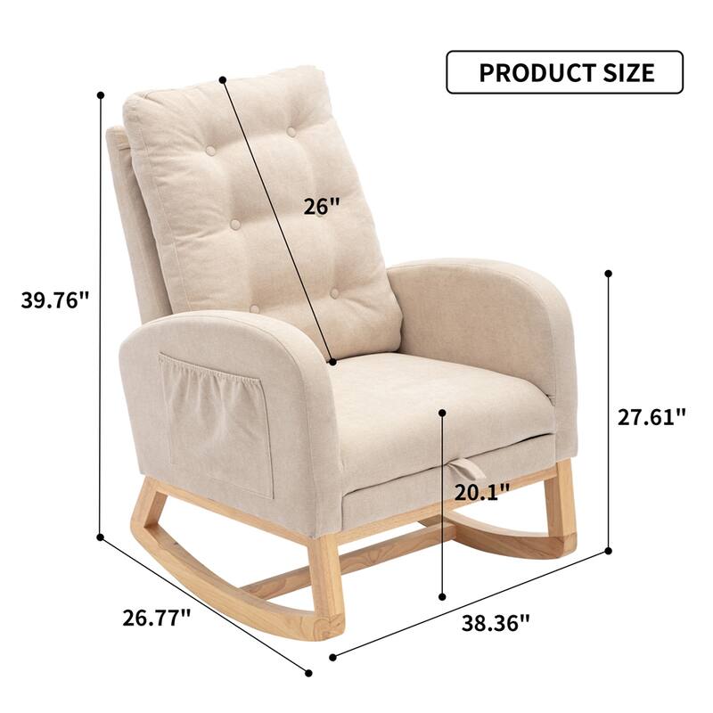 High Back Wood Rocking Chair with Footrest and Side Storage Pocket