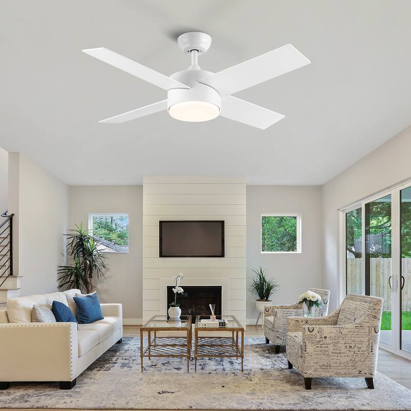 44 in. Indoor Matte Black Ceiling Fans with Dimmable Integrated LED Light and Remote Control