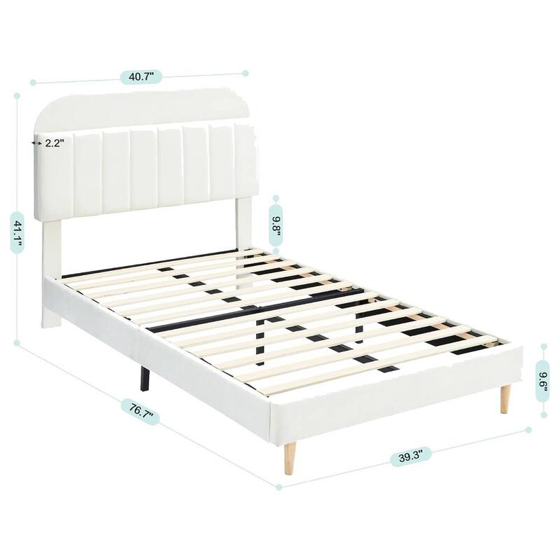 Twin Upholstered Platform Bed Frame with Bookcase Headboard