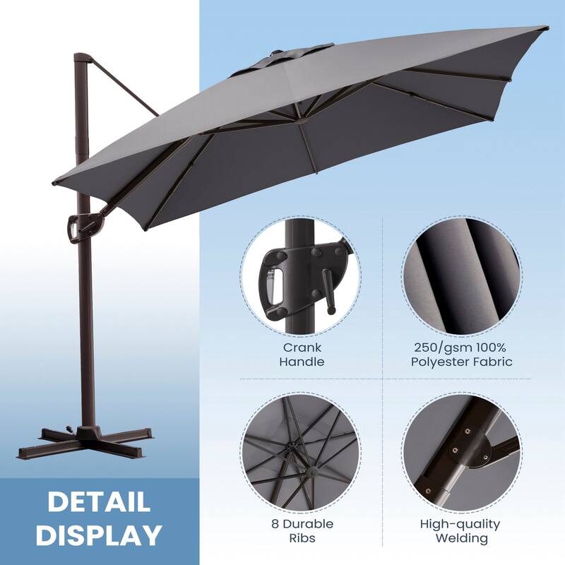 9 x11 FT LED Lighted Patio Cantilever Umbrella Double Top with Weighted Base