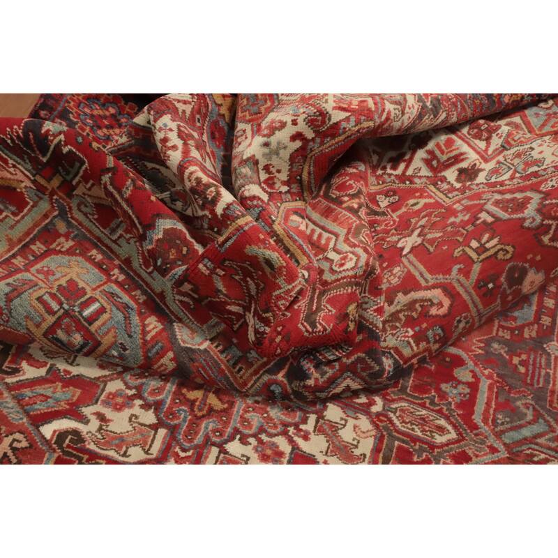 Hand Knotted Oriental 100% Wool Carpet Traditional Medallion Red Heriz Area Rug - 11' 3'' X 7' 7''