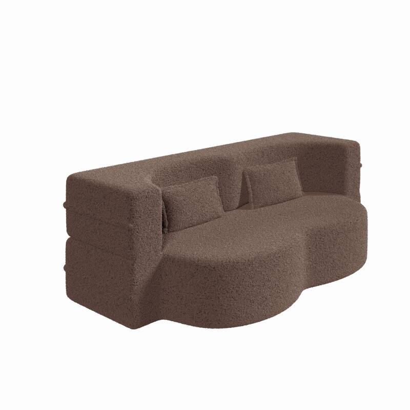Full-Size Folding Sofa Bed with 2 Pillows, Convertible 3-Tier Floor Couch Sleeper Sofa, Loveseat Chaise Lounge Daybed