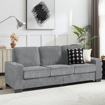 83.86"Corduroy Fabric sofa,Modern Compressed Couch,3-Seater Sofa, Furniture