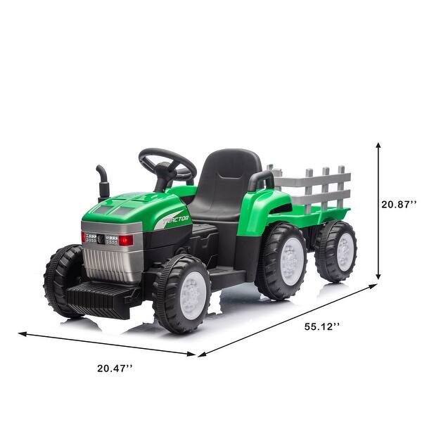 dimension image slide 3 of 4, Kids Electric Toy Tractor with Trailer, 12V7AH Battery, Remote Control, and Music for Outdoor Fun