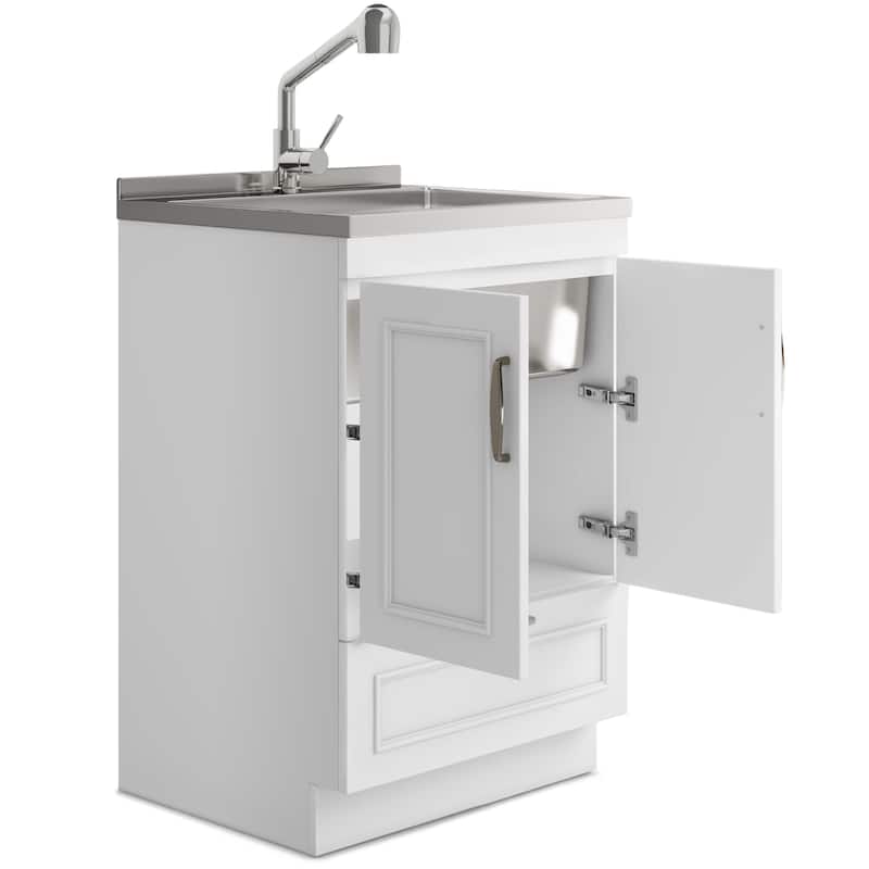 Martino Transitional Laundry Cabinet with Faucet and Stainless Steel Sink