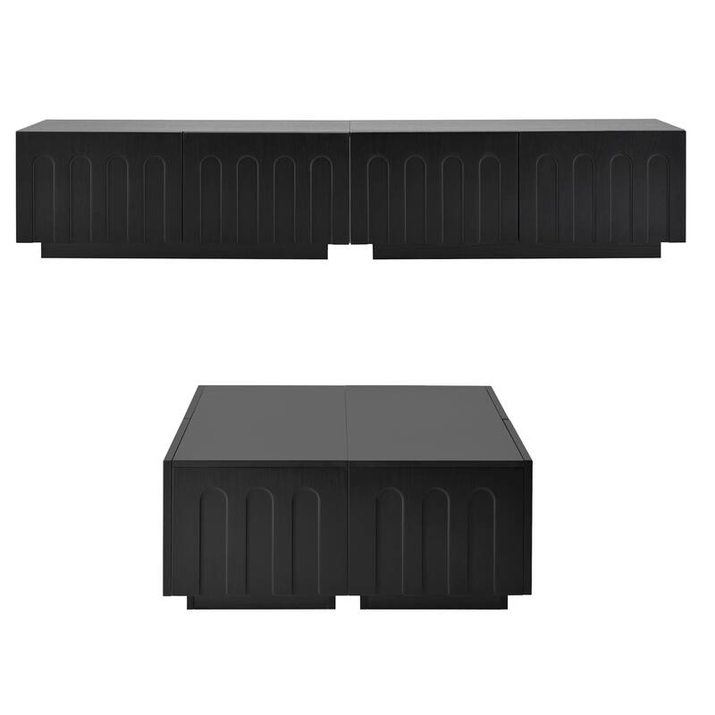 Roomfitters Elegant TV Stand & Coffee Table Set, Multi-Functional Media Console with Arched Design for TVs up to 80"