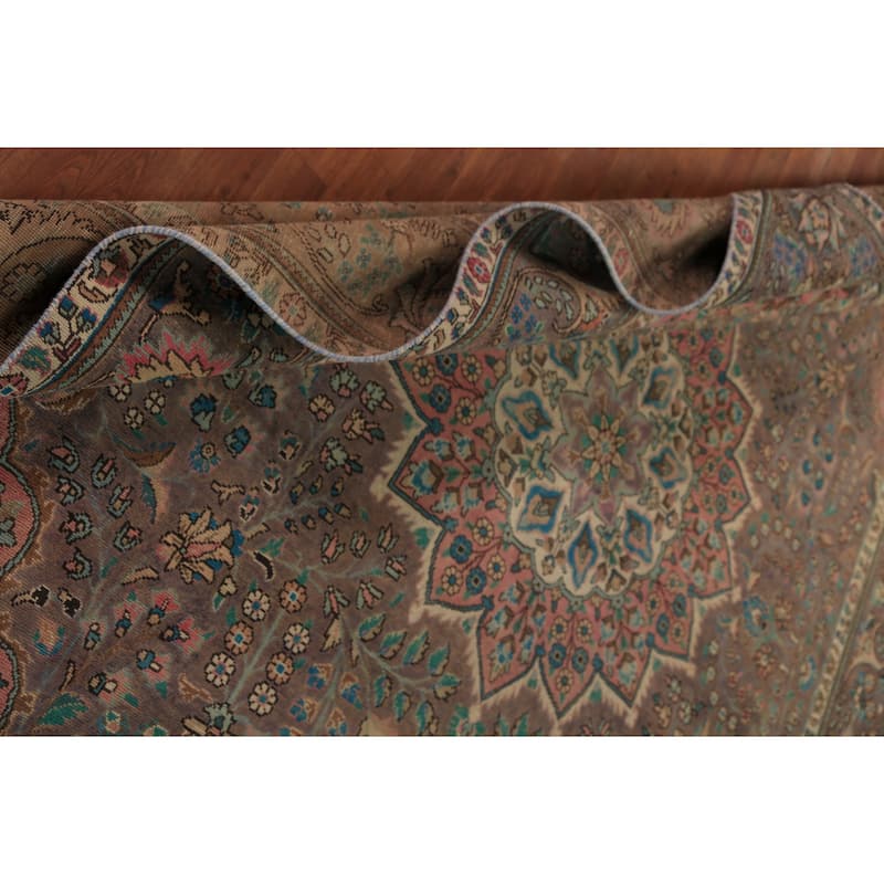 Brown Floral Tabriz Persian Rug Traditional Hand-Knotted Wool Carpet - 8'2"x 11'7"