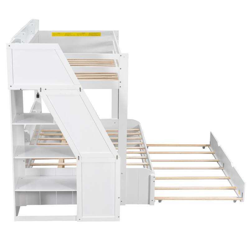 Twin over Full Bunk Bed with Storage Staircase - Trundle, Shelves, LED & USB for Kids Room