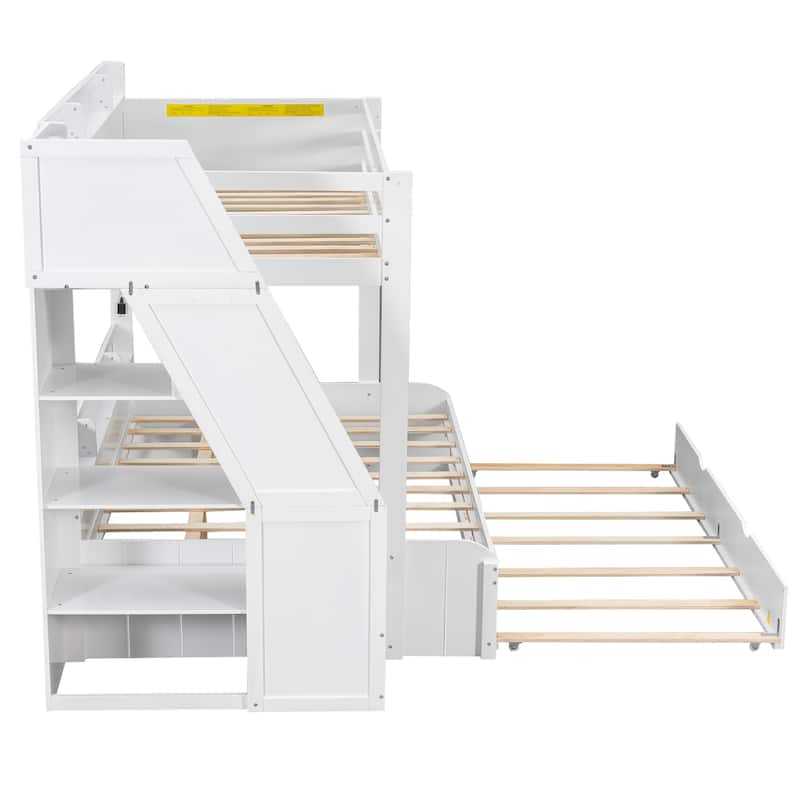 Twin over Full Bunk Bed with Storage Stairs, Trundle, LED Shelf & USB Port by Harper&Bright Designs